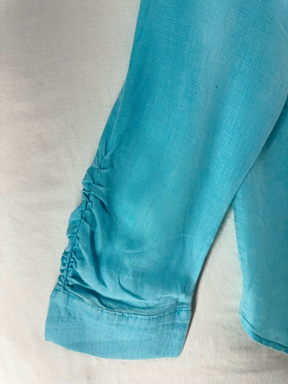 Maeve Anthropologie 100% Linen Ruched Sleeves Blouse Blue Button Down XL - Picture 8 of 10